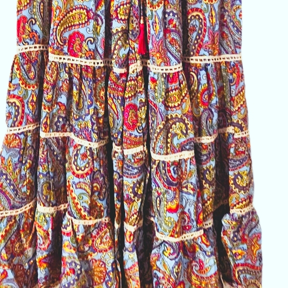 KARMA Hwy Silky Bohemian Bell Bottom Pant Blue/Red Paisley OS NWT - Picture 7 of 7